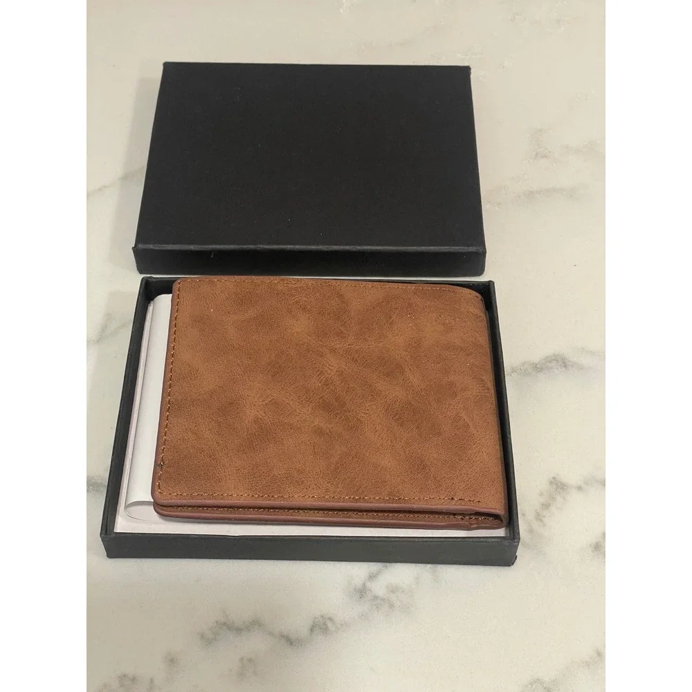 Men's Slim Minimalist Bifold Wallet‎ Brown Soft Leather Front Pocket New